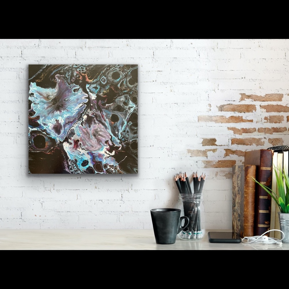 Painting g - Fluid Art Original On 10x10 Canvas - Rainbow